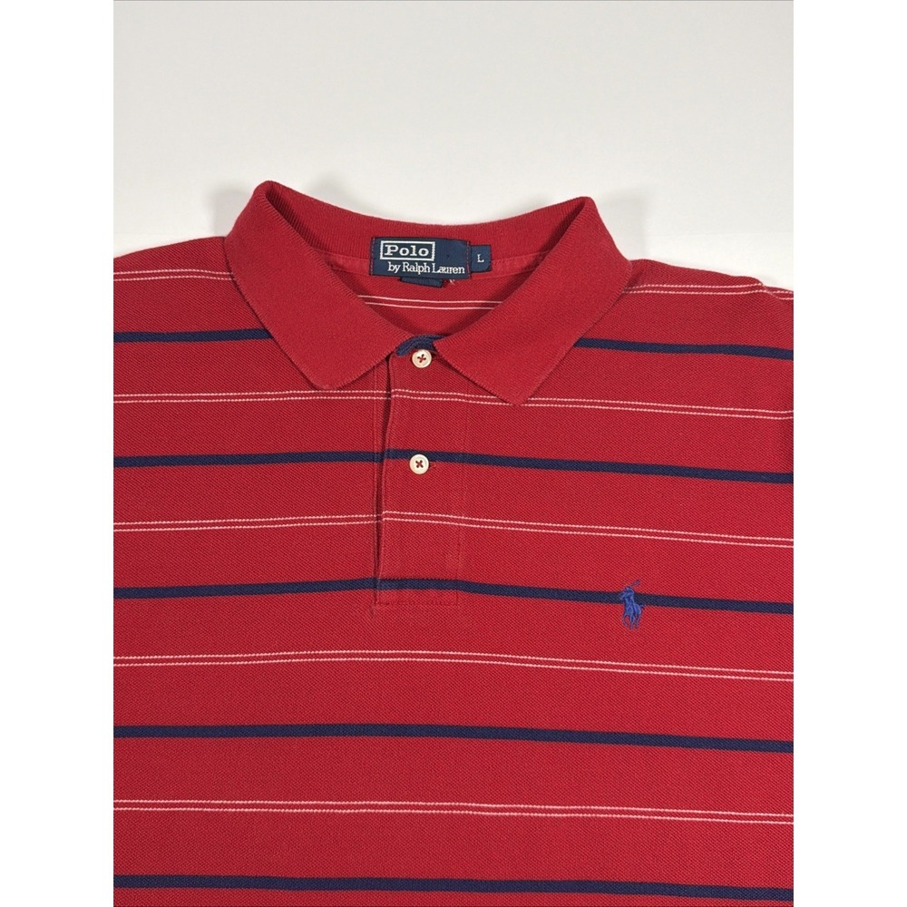 Polo Ralph Lauren Striped Polo Shirt Short Sleeve Preppy Mens Size L - Picture 3 of 7